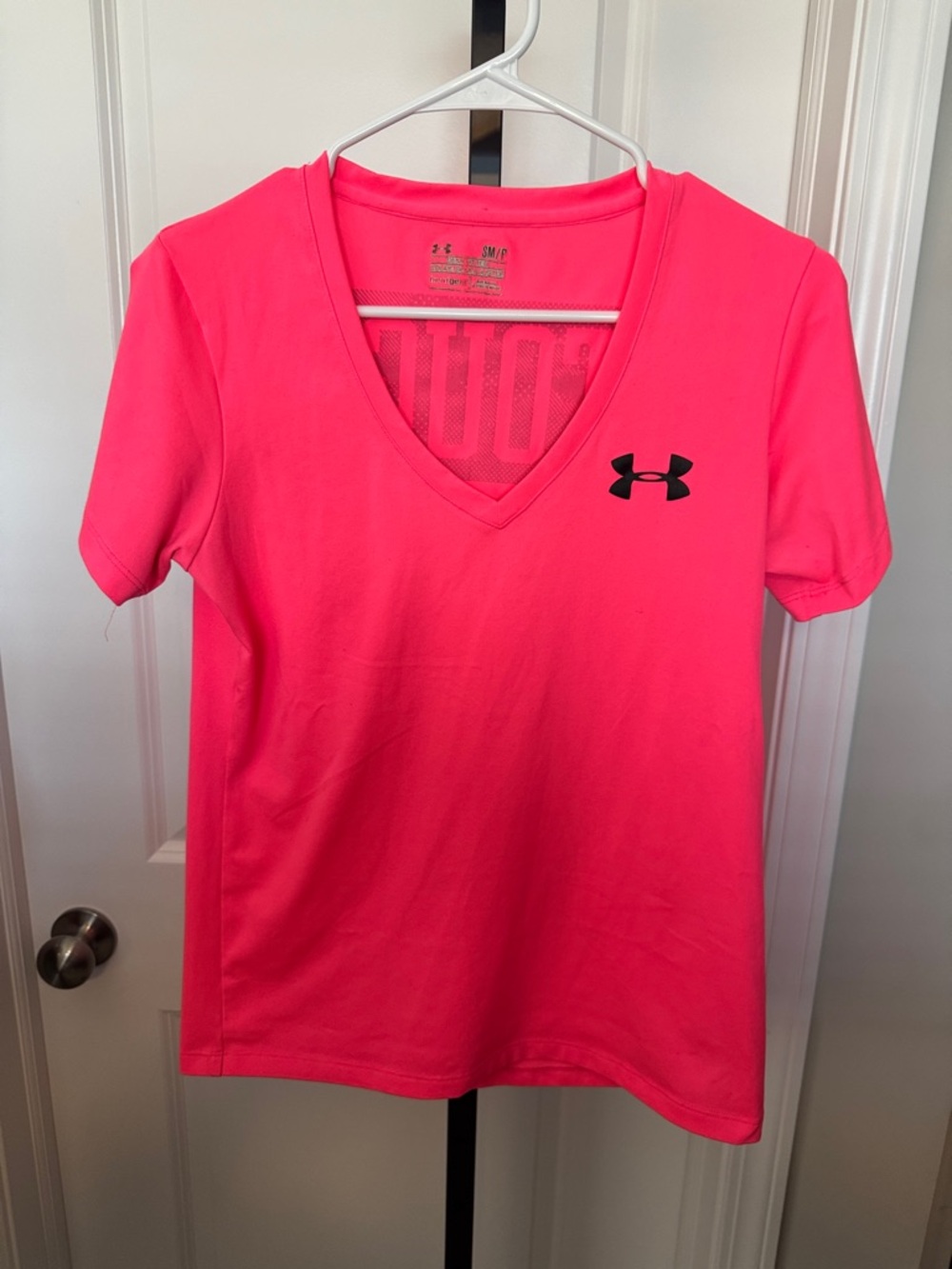 Under Armour Women’s V-Neck Performance Tee - Hot Pink with Black Logo